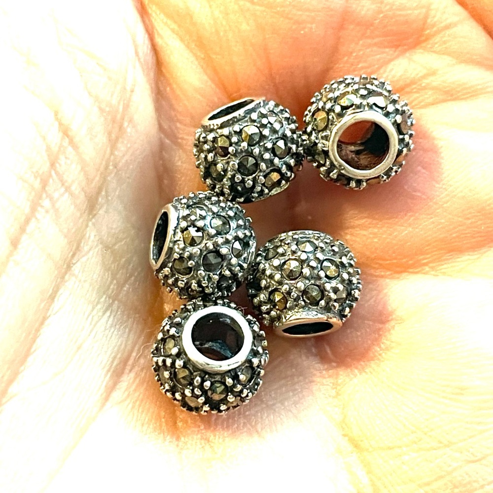Lot of 9 New Sterling Marcasite Beads 7mm